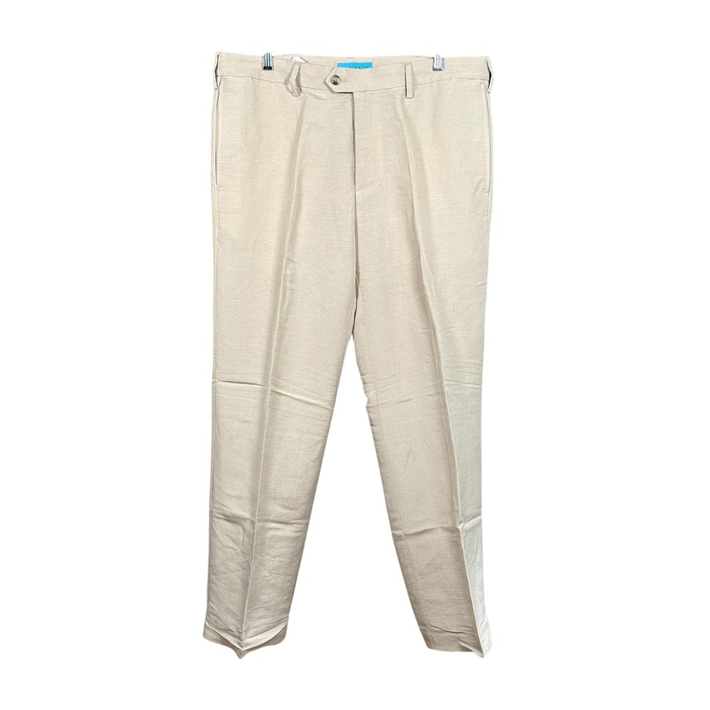 Savane Linen Blend Dress Pants Beige Flat‎ Front Lightweight Size 36x32